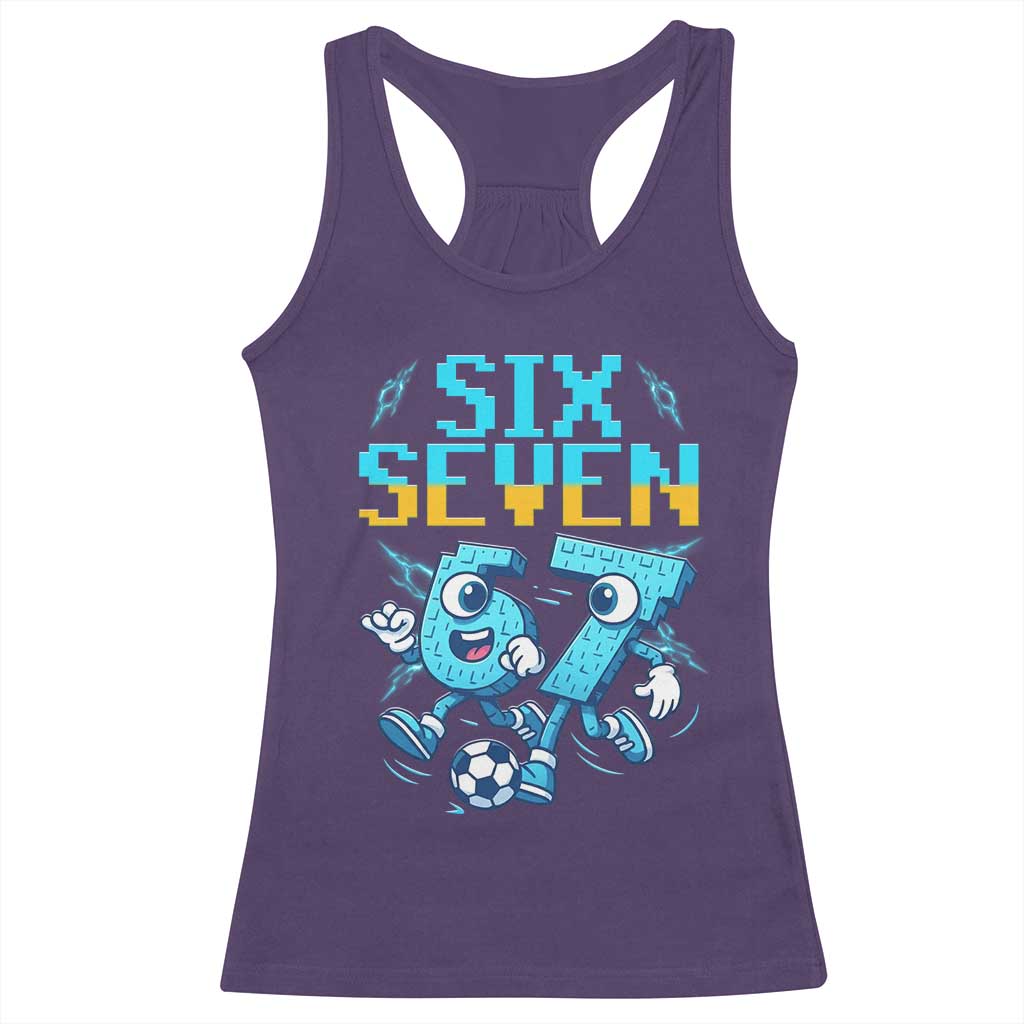 Funny Six Seven Pixel Playing Soccer Racerback Tank Top Gen Z Alpha Gift