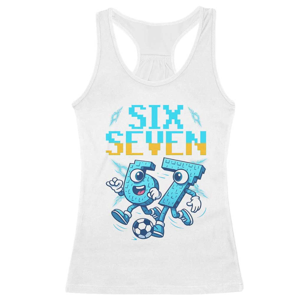 Funny Six Seven Pixel Playing Soccer Racerback Tank Top Gen Z Alpha Gift