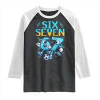 Funny Six Seven Pixel Playing Soccer Raglan Shirt Gen Z Alpha Gift