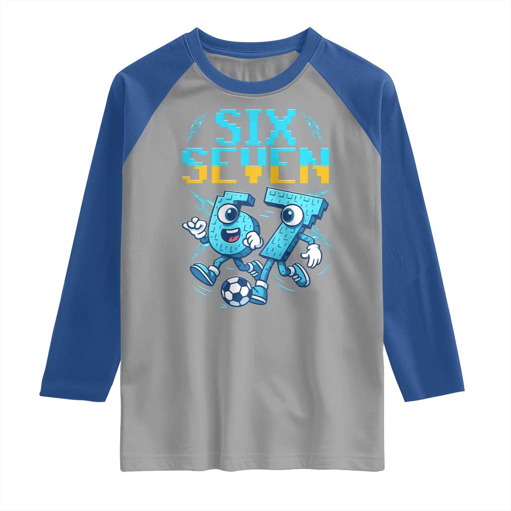 Funny Six Seven Pixel Playing Soccer Raglan Shirt Gen Z Alpha Gift