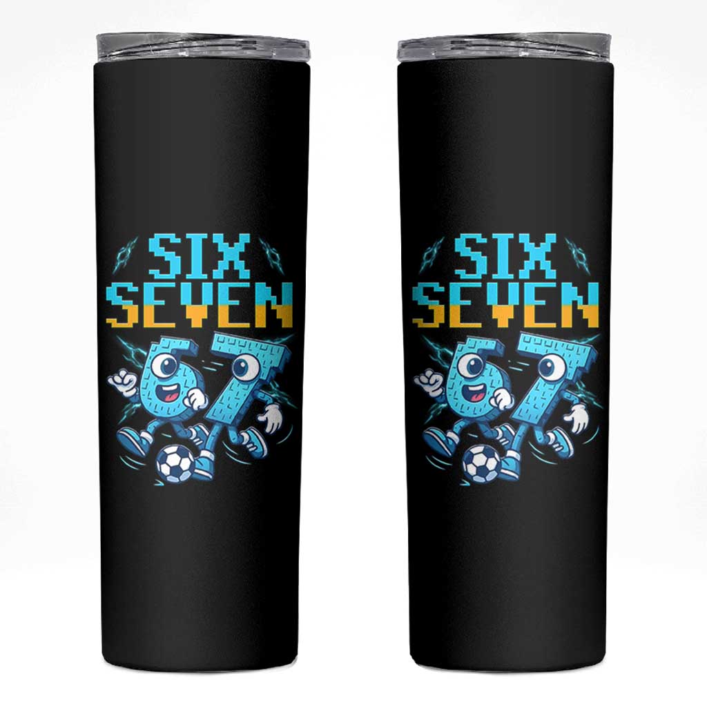 Funny Six Seven Pixel Playing Soccer Skinny Tumbler Gen Z Alpha Gift