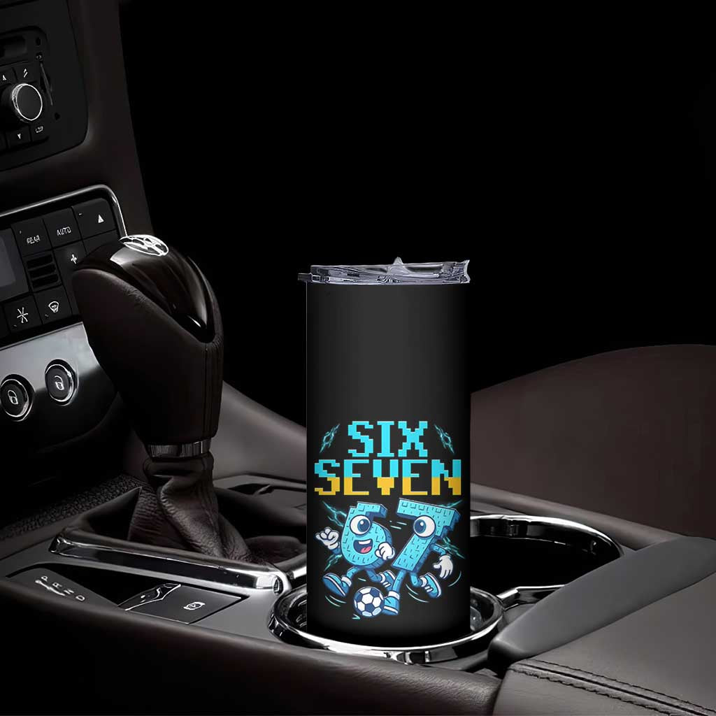 Funny Six Seven Pixel Playing Soccer Skinny Tumbler Gen Z Alpha Gift