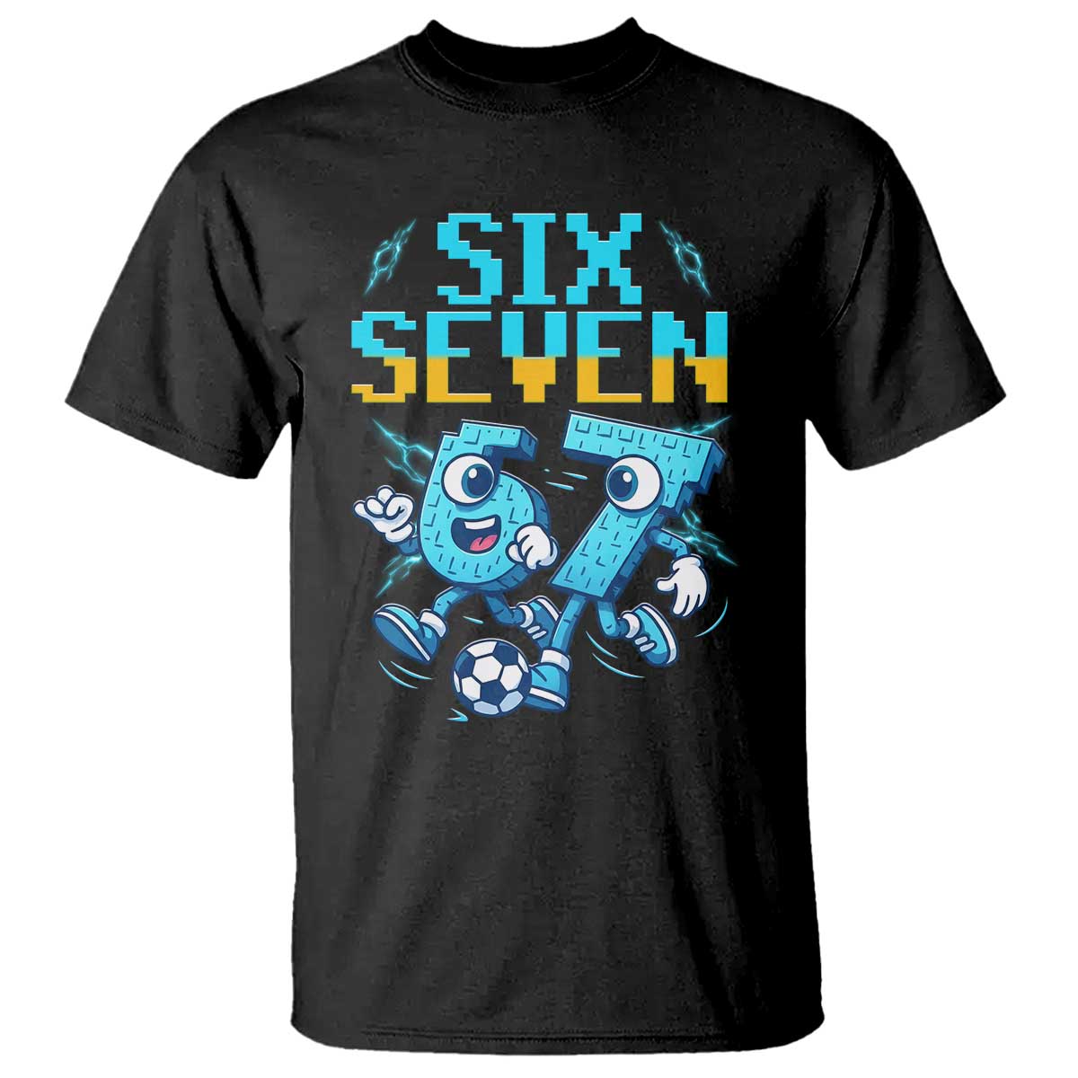 Funny Six Seven Pixel Playing Soccer T Shirt Gen Z Alpha Gift