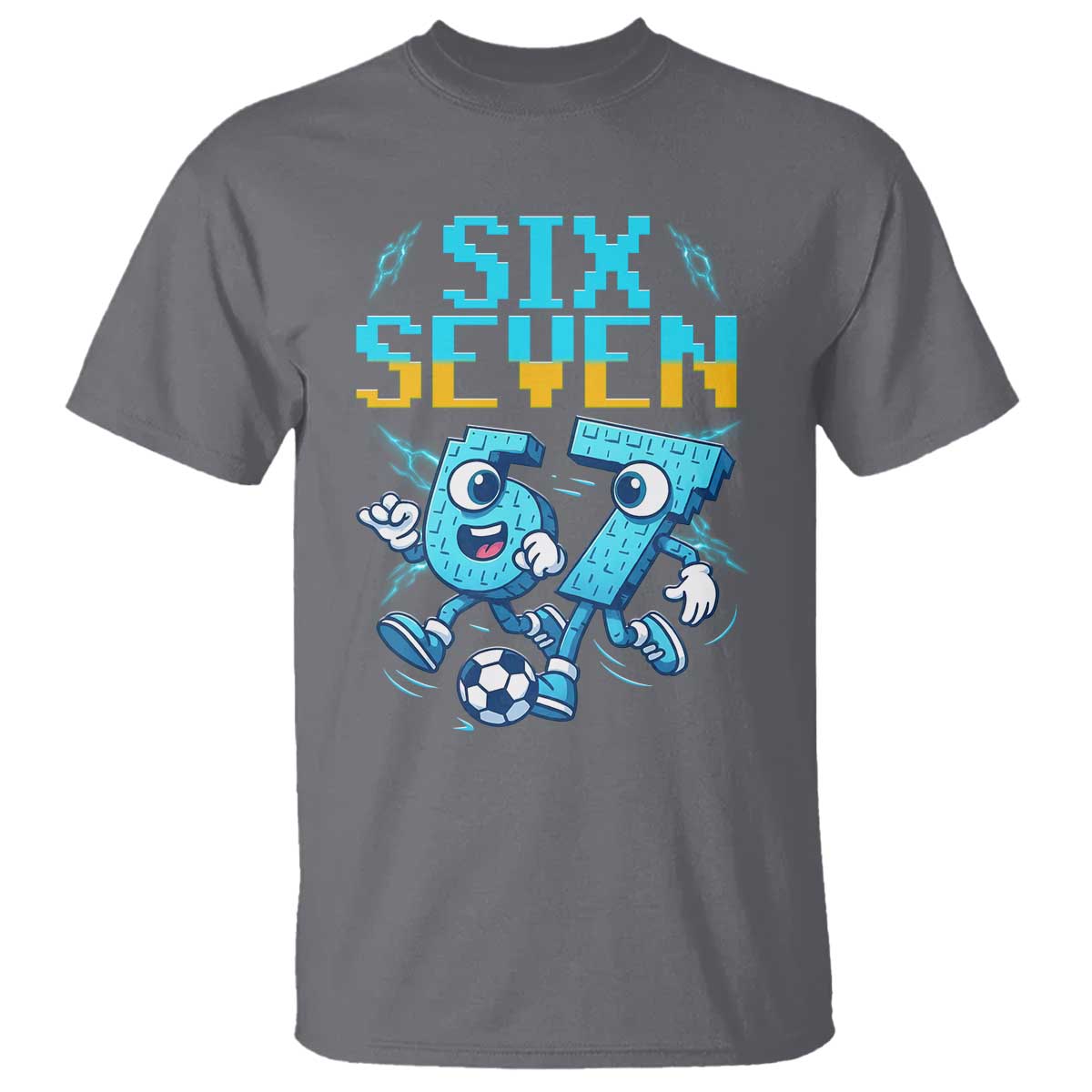Funny Six Seven Pixel Playing Soccer T Shirt Gen Z Alpha Gift