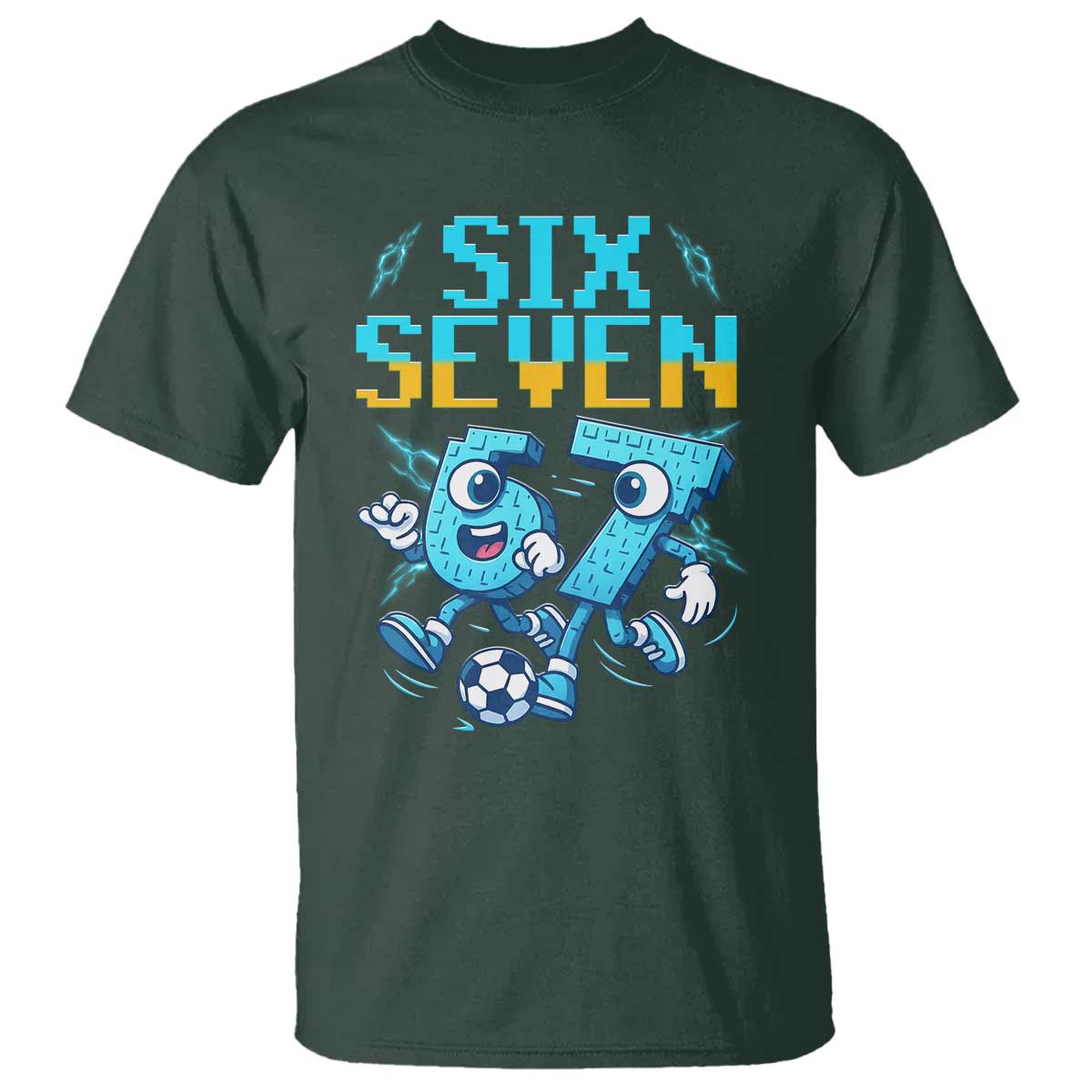 Funny Six Seven Pixel Playing Soccer T Shirt Gen Z Alpha Gift