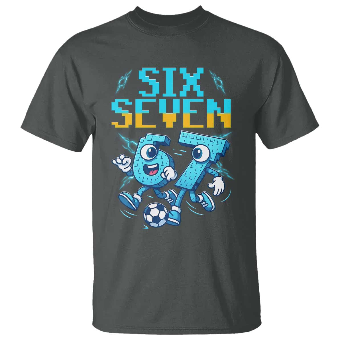 Funny Six Seven Pixel Playing Soccer T Shirt Gen Z Alpha Gift