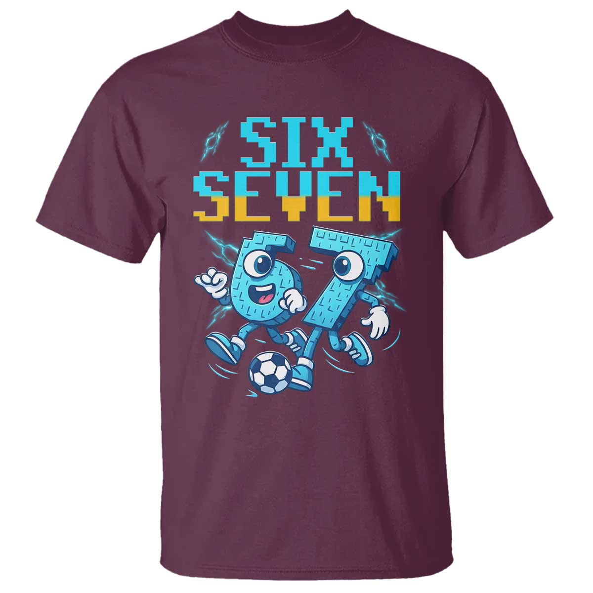 Funny Six Seven Pixel Playing Soccer T Shirt Gen Z Alpha Gift