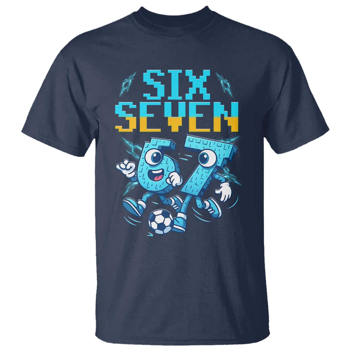 Funny Six Seven Pixel Playing Soccer T Shirt Gen Z Alpha Gift