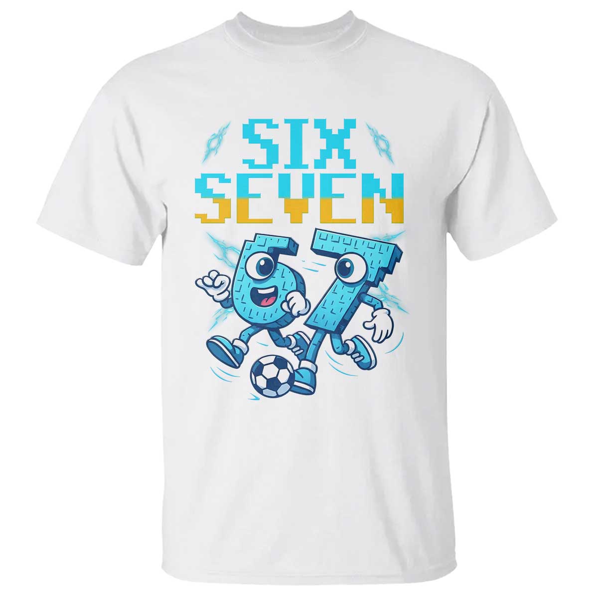 Funny Six Seven Pixel Playing Soccer T Shirt Gen Z Alpha Gift
