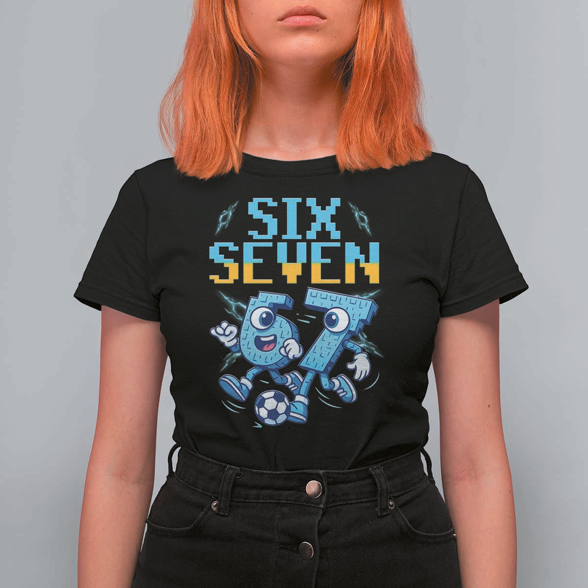Funny Six Seven Pixel Playing Soccer T Shirt For Women Gen Z Alpha Gift