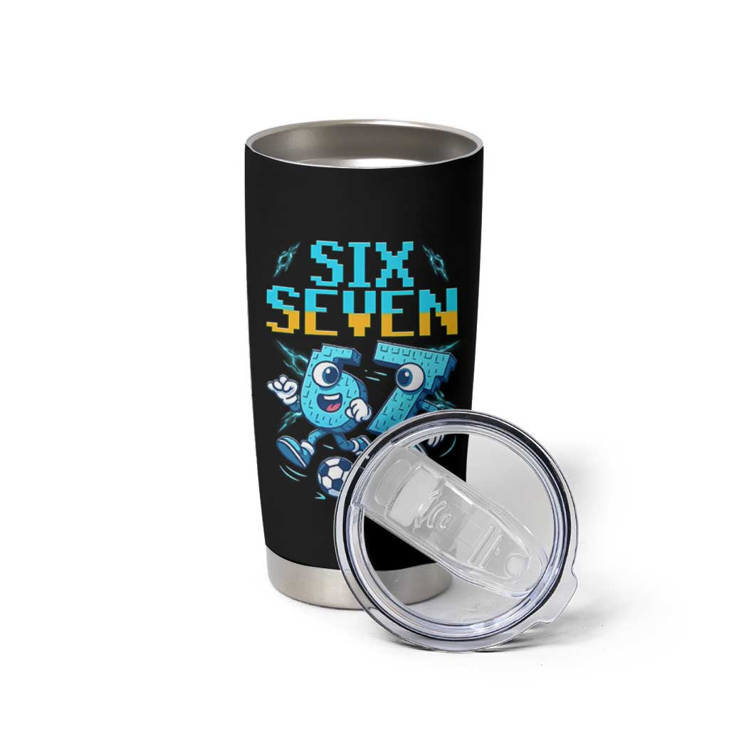 Funny Six Seven Pixel Playing Soccer Tumbler Cup Gen Z Alpha Gift