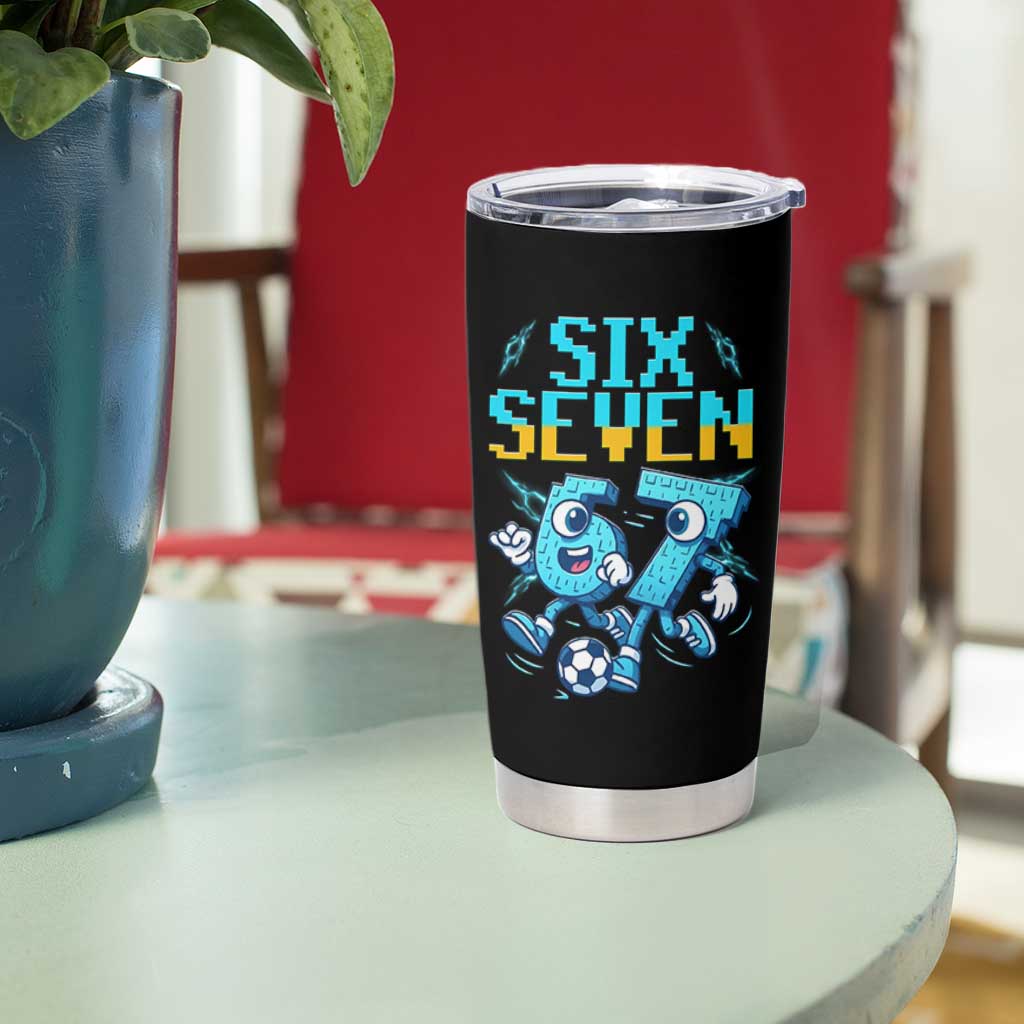 Funny Six Seven Pixel Playing Soccer Tumbler Cup Gen Z Alpha Gift