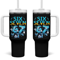 Funny Six Seven Pixel Playing Soccer Tumbler With Handle Gen Z Alpha Gift