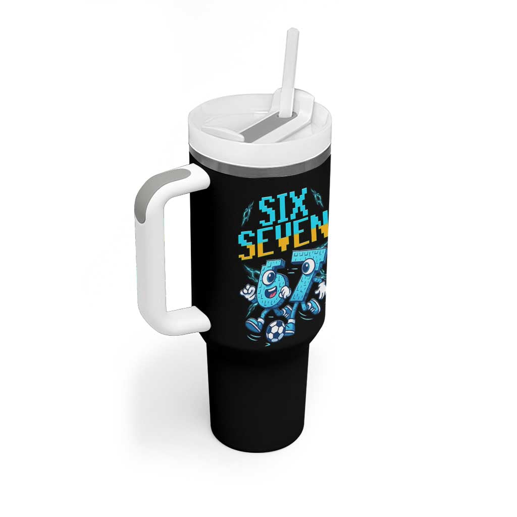 Funny Six Seven Pixel Playing Soccer Tumbler With Handle Gen Z Alpha Gift