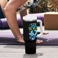 Funny Six Seven Pixel Playing Soccer Tumbler With Handle Gen Z Alpha Gift