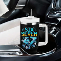 Funny Six Seven Pixel Playing Soccer Tumbler With Handle Gen Z Alpha Gift