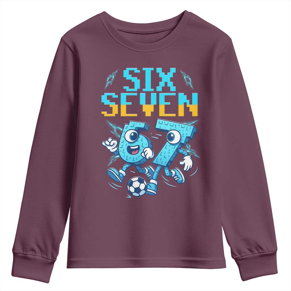 Funny Six Seven Pixel Playing Soccer Youth Sweatshirt Gen Z Alpha Gift