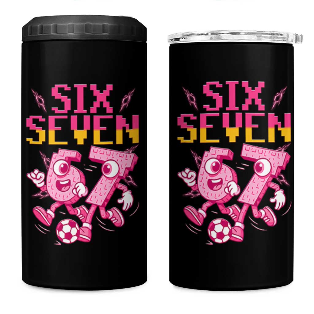 Funny Gen Z Alpha Gift 4 in 1 Can Cooler Tumbler Six Seven Meme Soccer Lover