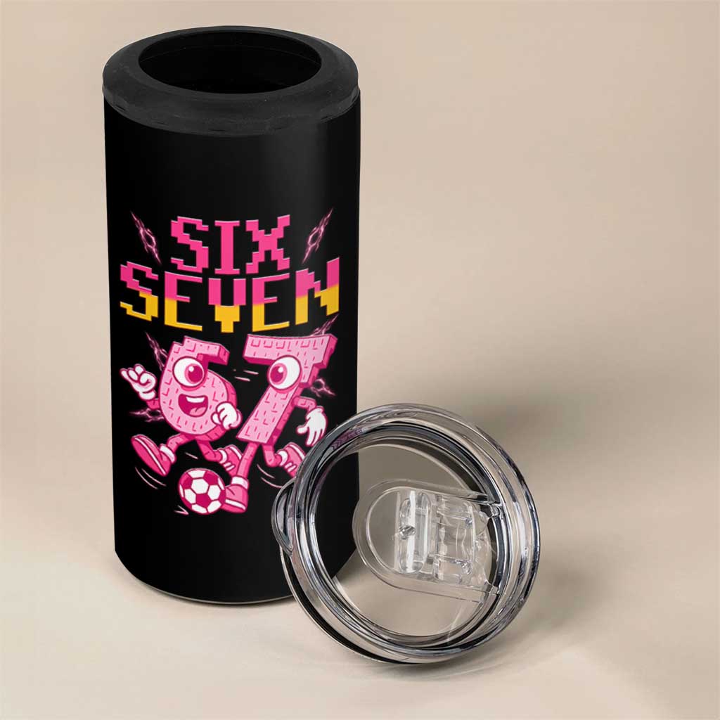 Funny Gen Z Alpha Gift 4 in 1 Can Cooler Tumbler Six Seven Meme Soccer Lover