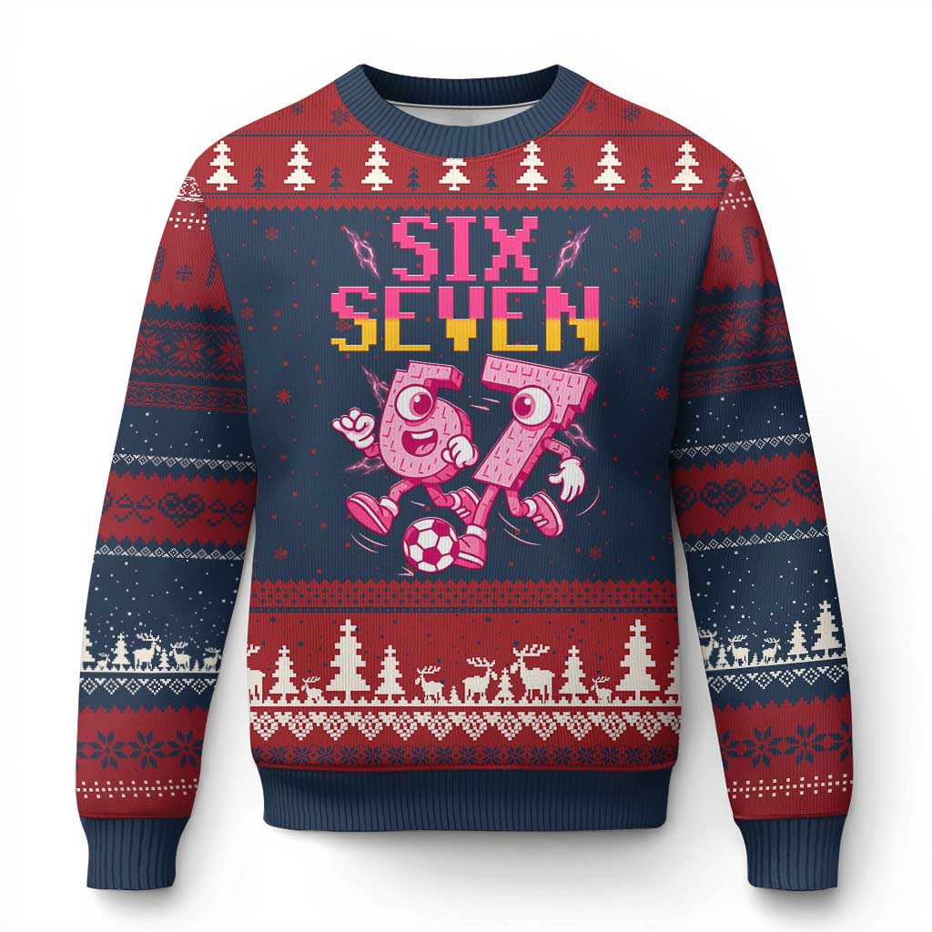 Funny Gen Z Alpha Gift Ugly Christmas Sweater Six Seven Meme Soccer Lover