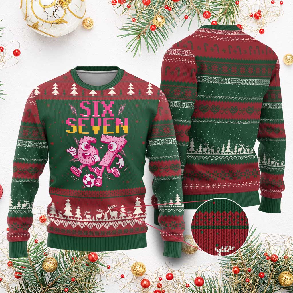 Funny Gen Z Alpha Gift Ugly Christmas Sweater Six Seven Meme Soccer Lover