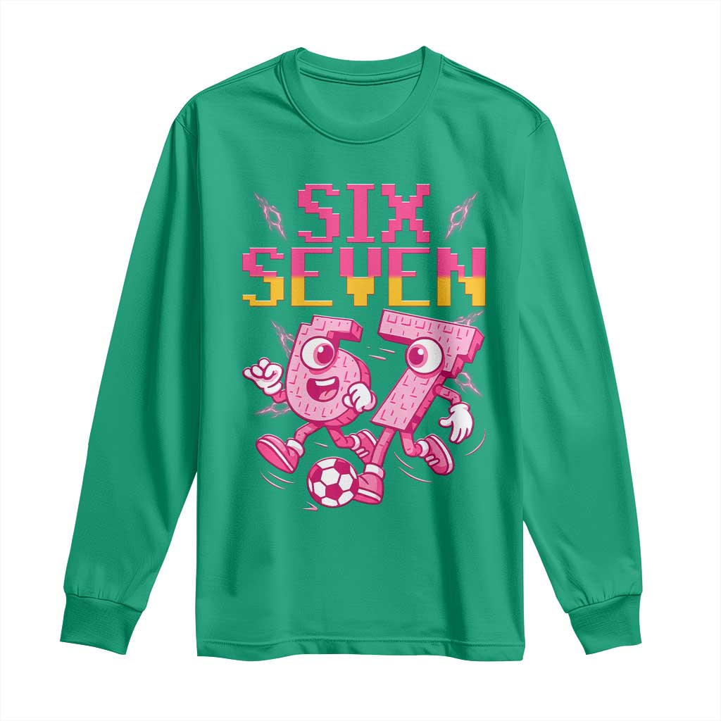 Funny Gen Z Alpha Gift Long Sleeve Shirt Six Seven Meme Soccer Lover