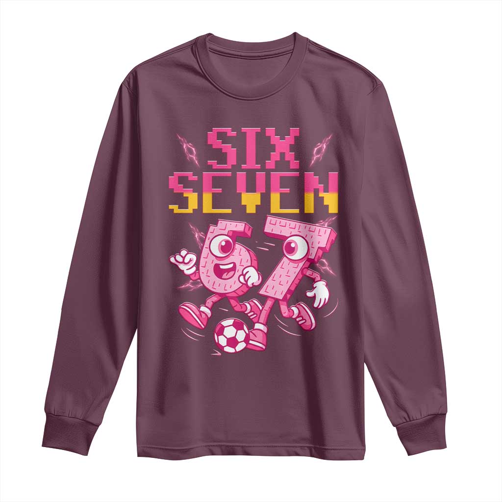 Funny Gen Z Alpha Gift Long Sleeve Shirt Six Seven Meme Soccer Lover