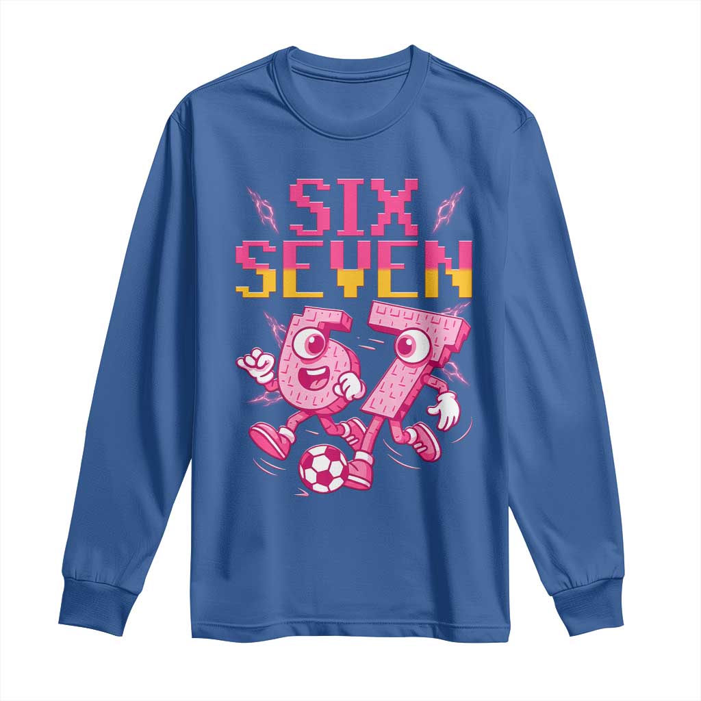 Funny Gen Z Alpha Gift Long Sleeve Shirt Six Seven Meme Soccer Lover