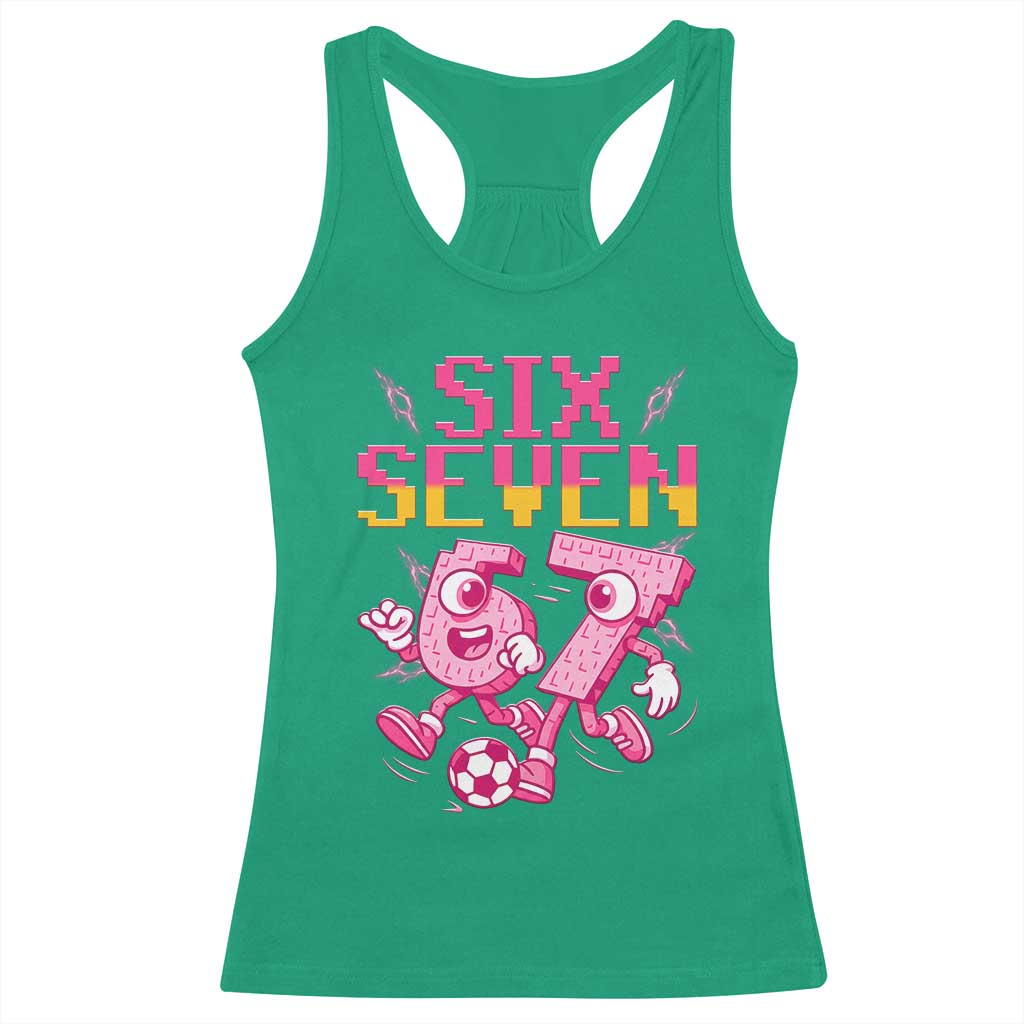 Funny Gen Z Alpha Gift Racerback Tank Top Six Seven Meme Soccer Lover