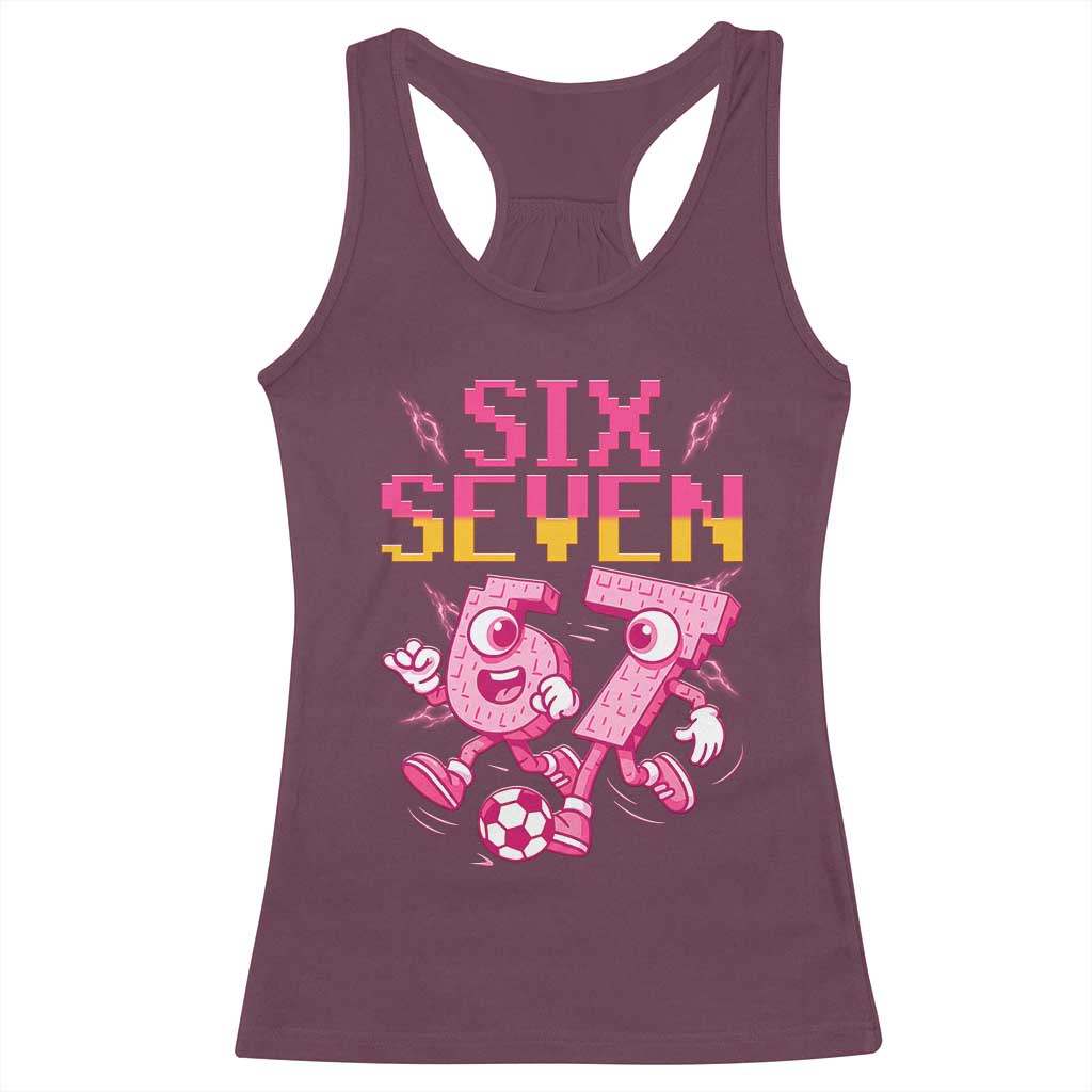 Funny Gen Z Alpha Gift Racerback Tank Top Six Seven Meme Soccer Lover