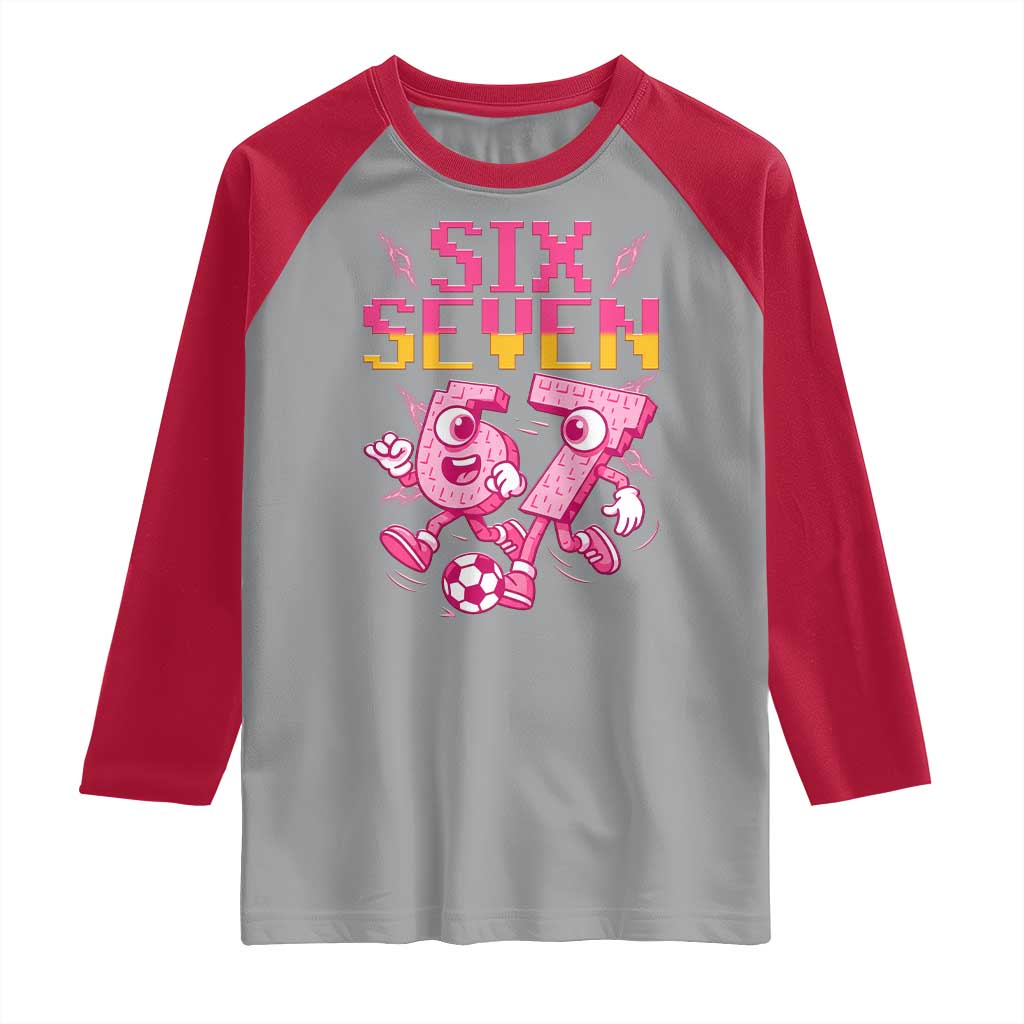 Funny Gen Z Alpha Gift Raglan Shirt Six Seven Meme Soccer Lover