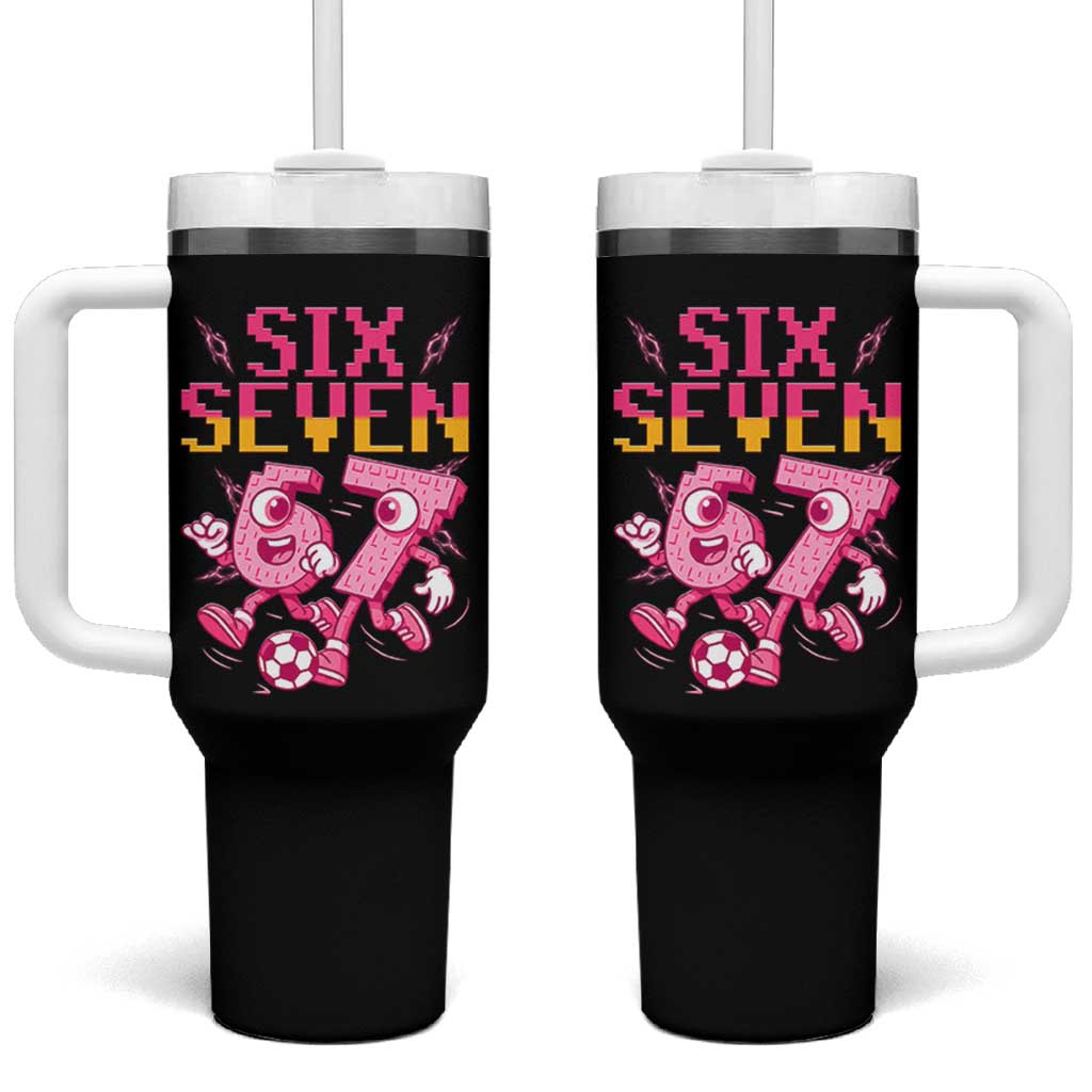 Funny Gen Z Alpha Gift Tumbler With Handle Six Seven Meme Soccer Lover