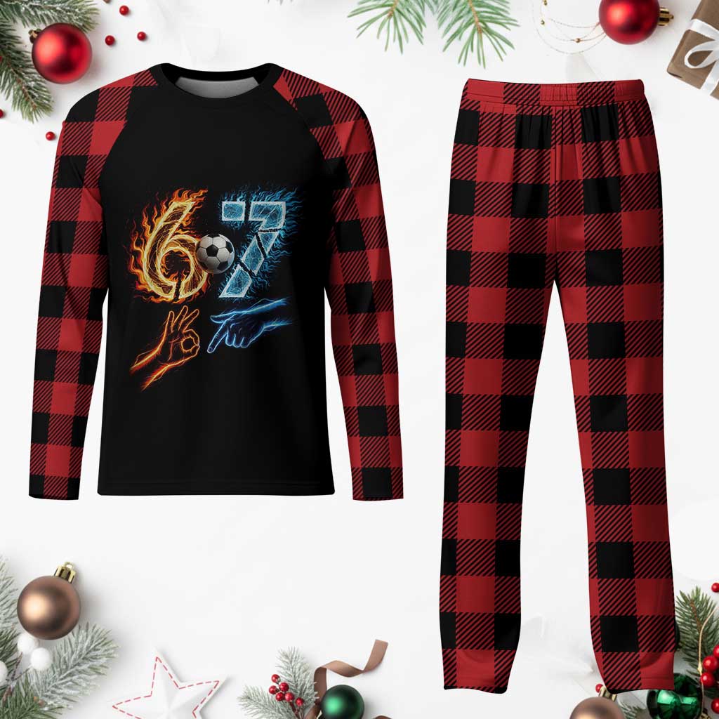 Funny Soccer Lover Plaid Pajama Set Six Seven Meme Trending Gift