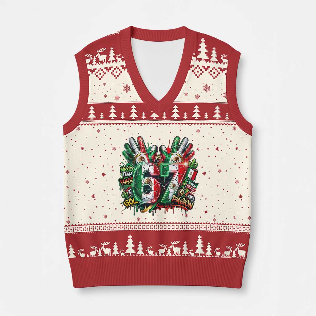 Funny Mexico Soccer V-Neck Knit Sweater Vest Six Seven Meme Trending Gift