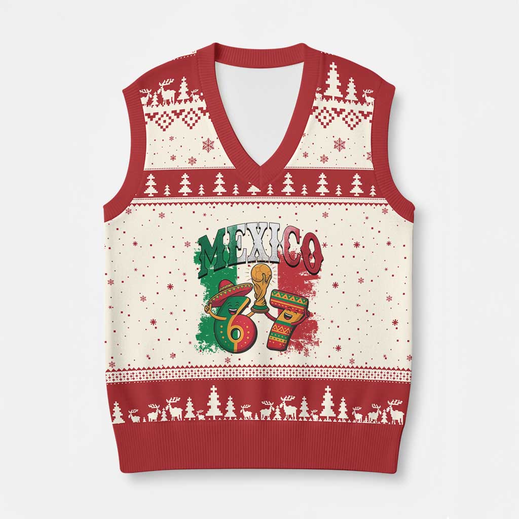 Mexico Soccer Fan V-Neck Knit Sweater Vest Funny 67 Viral Gen Alpha Slang Gift