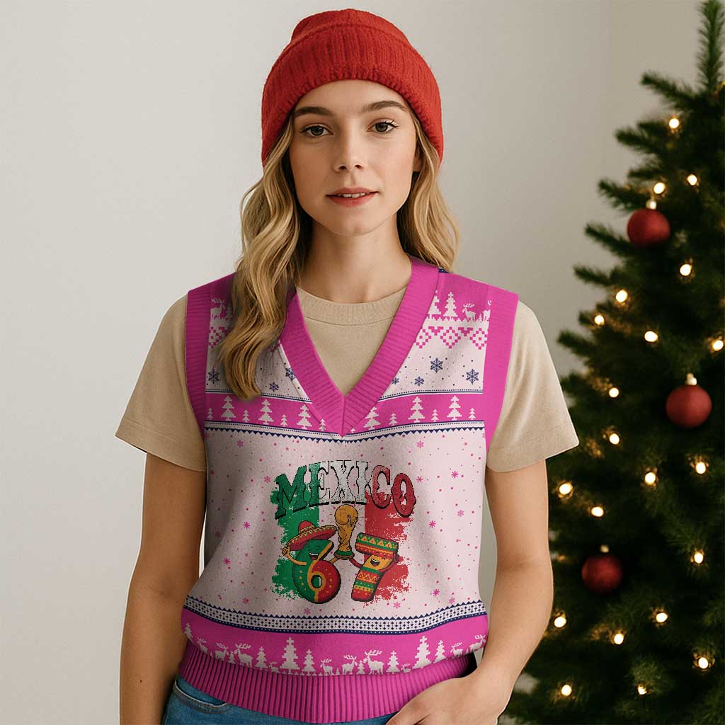 Mexico Soccer Fan V-Neck Knit Sweater Vest Funny 67 Viral Gen Alpha Slang Gift