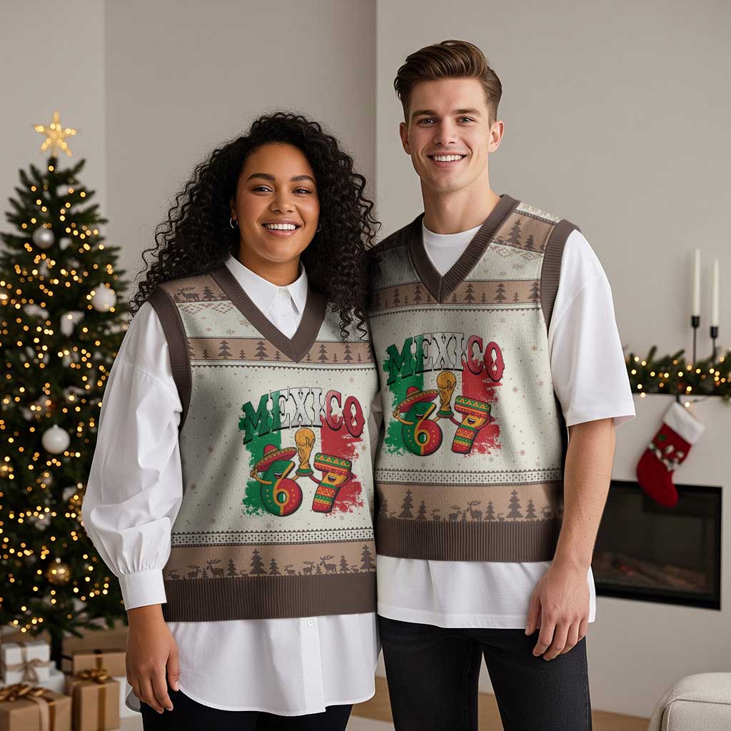 Mexico Soccer Fan V-Neck Knit Sweater Vest Funny 67 Viral Gen Alpha Slang Gift