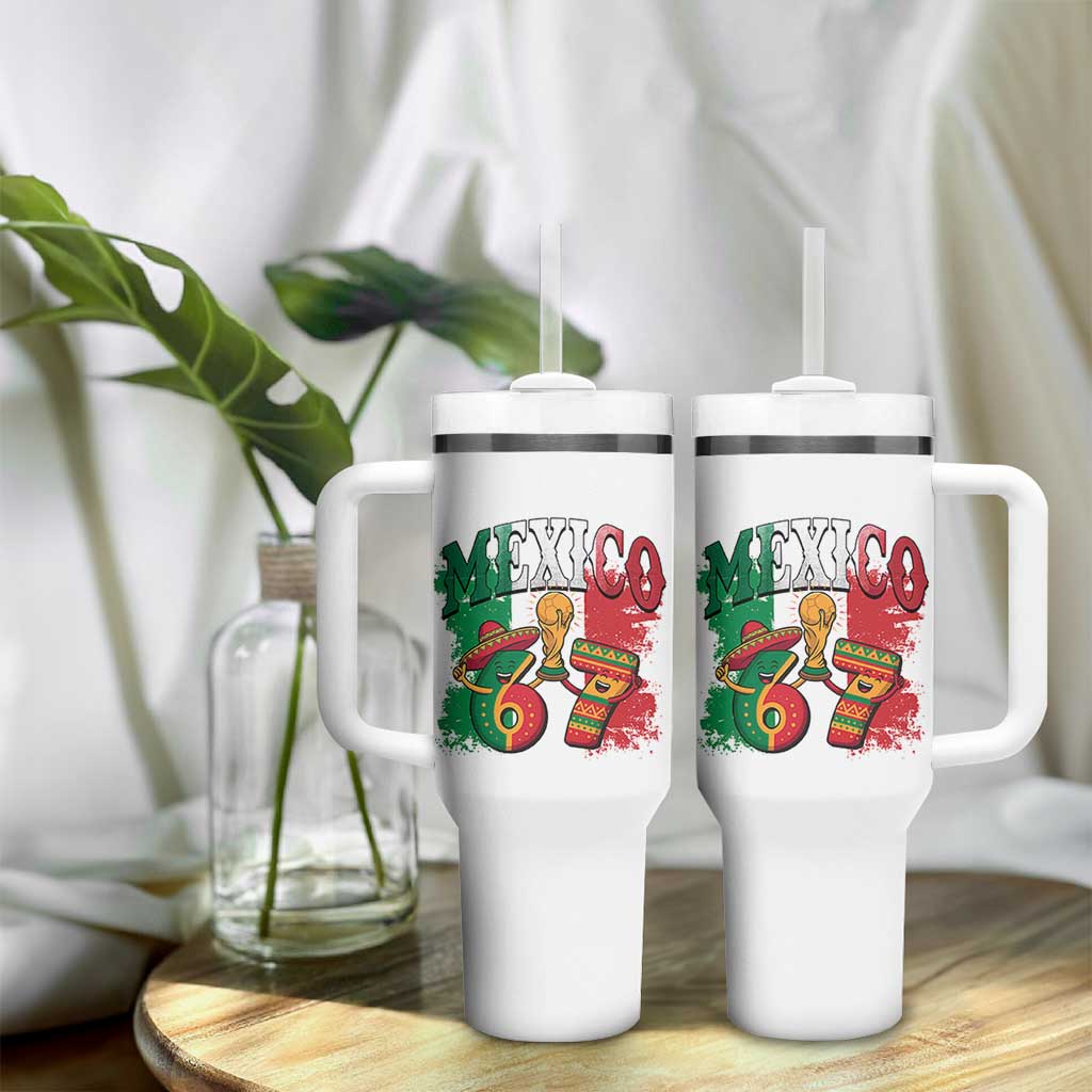 Mexico Soccer Fan Tumbler With Handle Funny 67 Viral Gen Alpha Slang Gift
