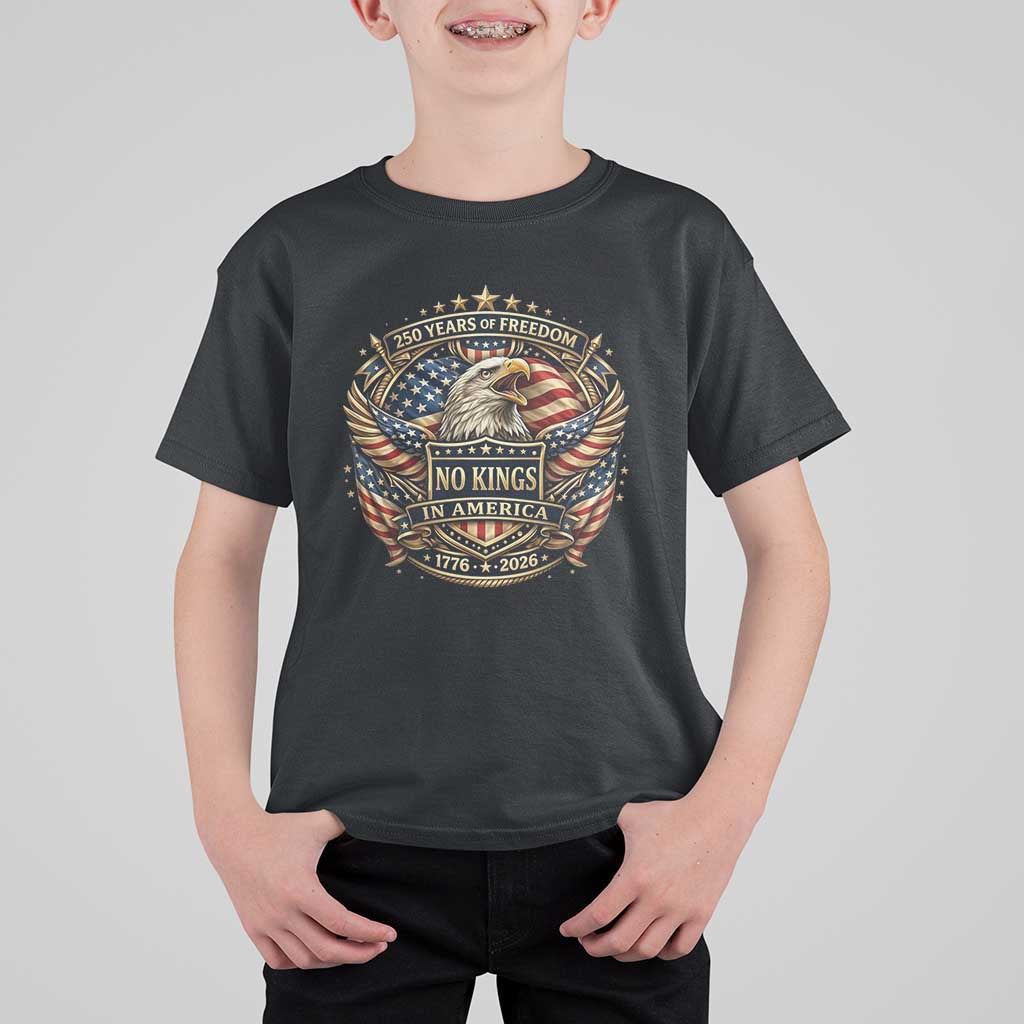 Vintage American Flag Eagle 250th Anniversary T Shirt For Kid No Kings In America