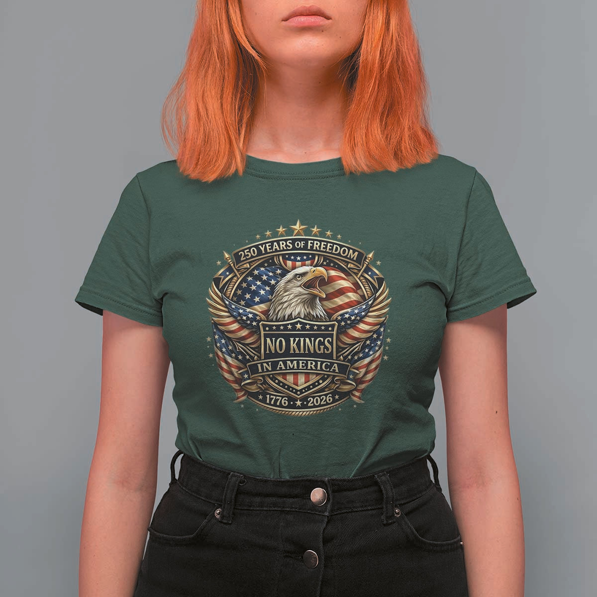 Vintage American Flag Eagle 250th Anniversary T Shirt For Women No Kings In America