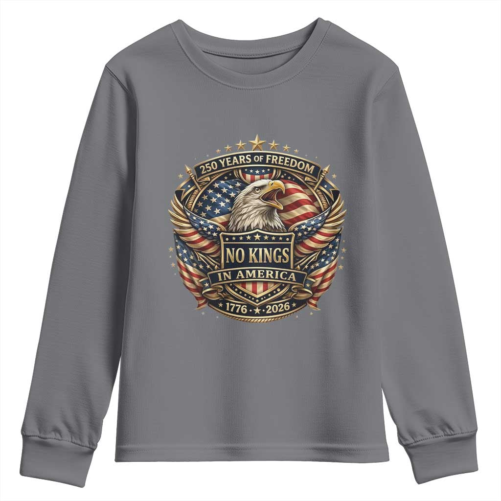 Vintage American Flag Eagle 250th Anniversary Youth Sweatshirt No Kings In America