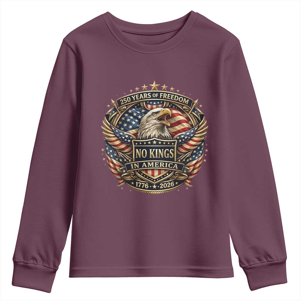 Vintage American Flag Eagle 250th Anniversary Youth Sweatshirt No Kings In America