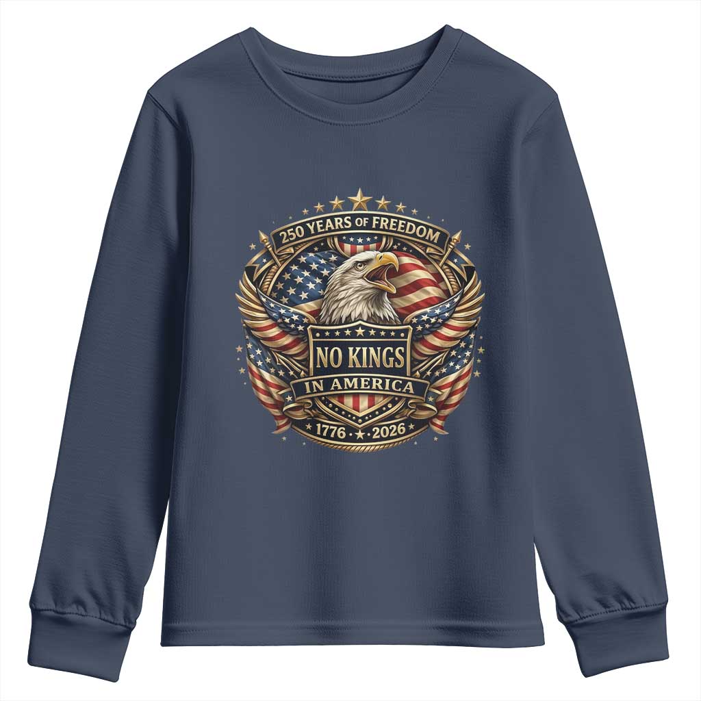 Vintage American Flag Eagle 250th Anniversary Youth Sweatshirt No Kings In America