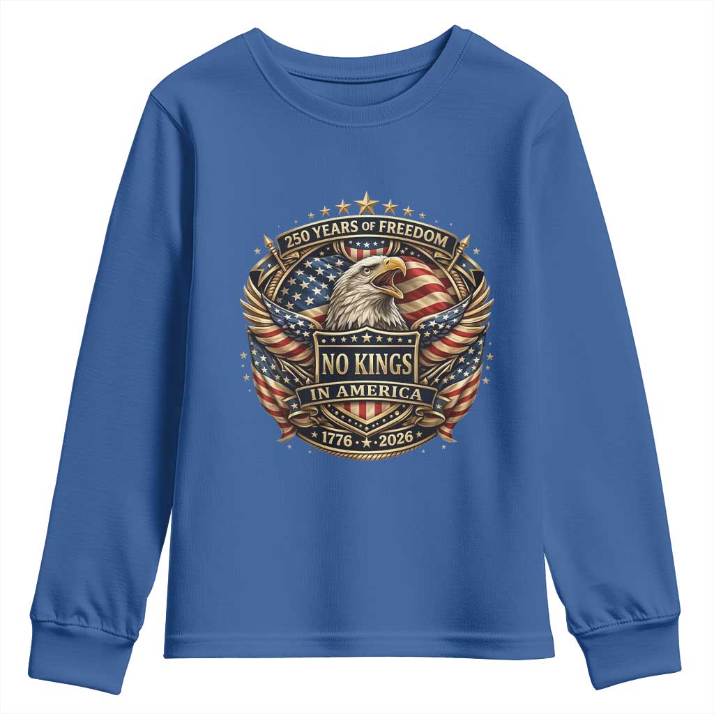Vintage American Flag Eagle 250th Anniversary Youth Sweatshirt No Kings In America
