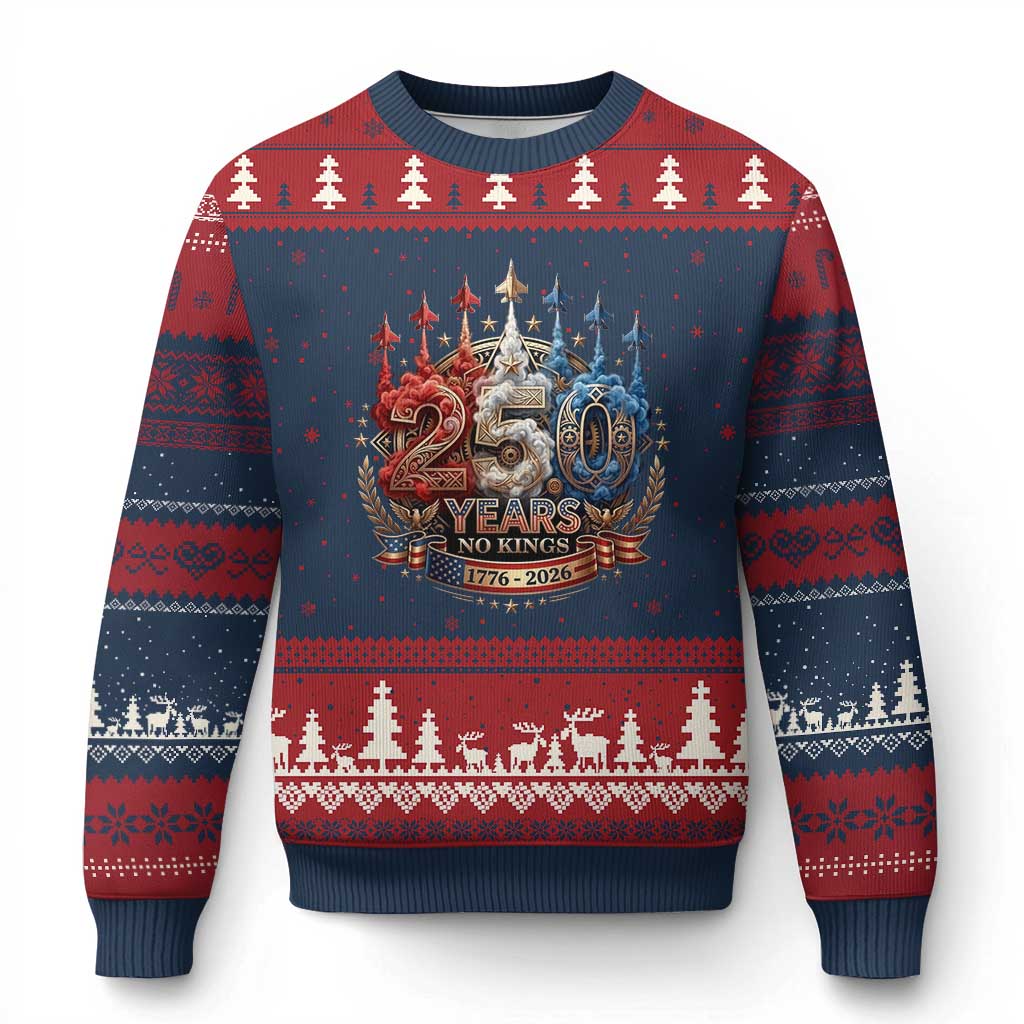 250 Years No Kings Ugly Christmas Sweater Patriotic Independence Anniversary