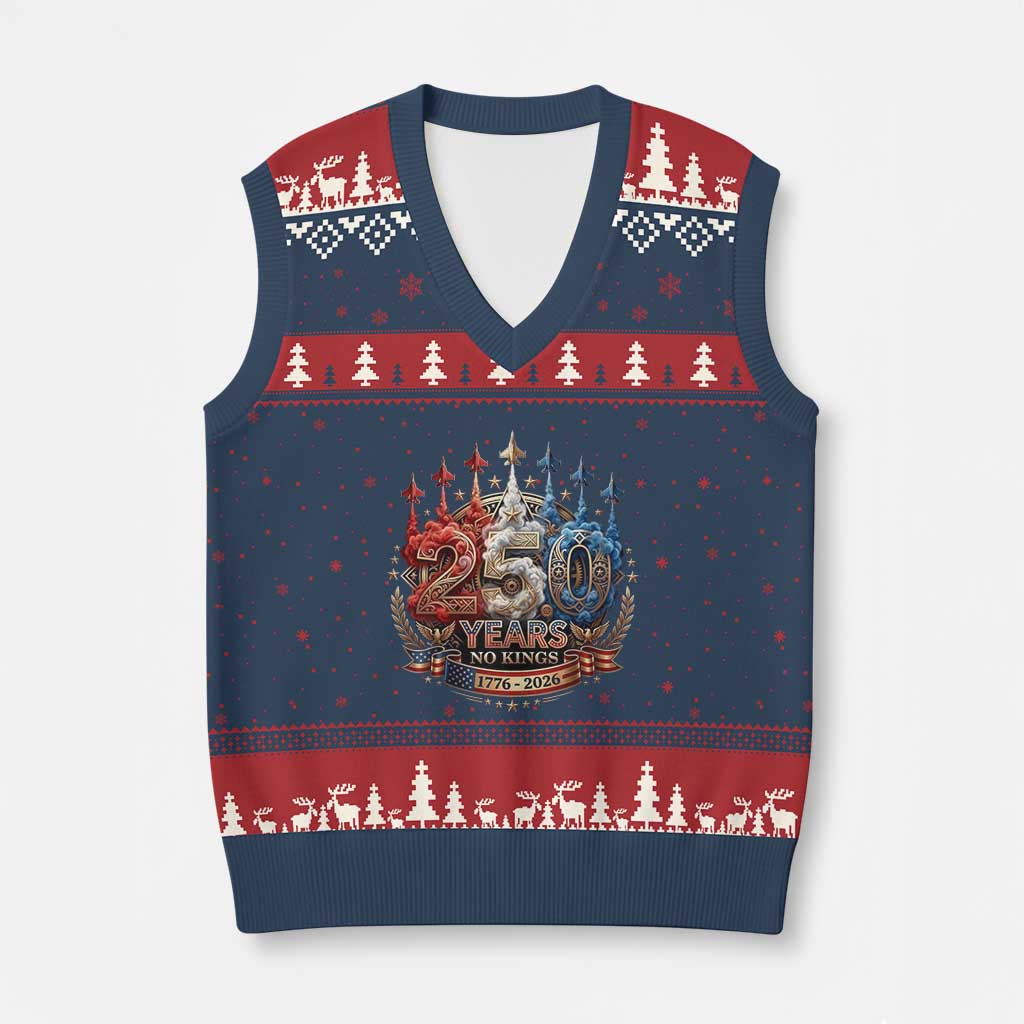 250 Years No Kings V-Neck Knit Sweater Vest Patriotic Independence Anniversary