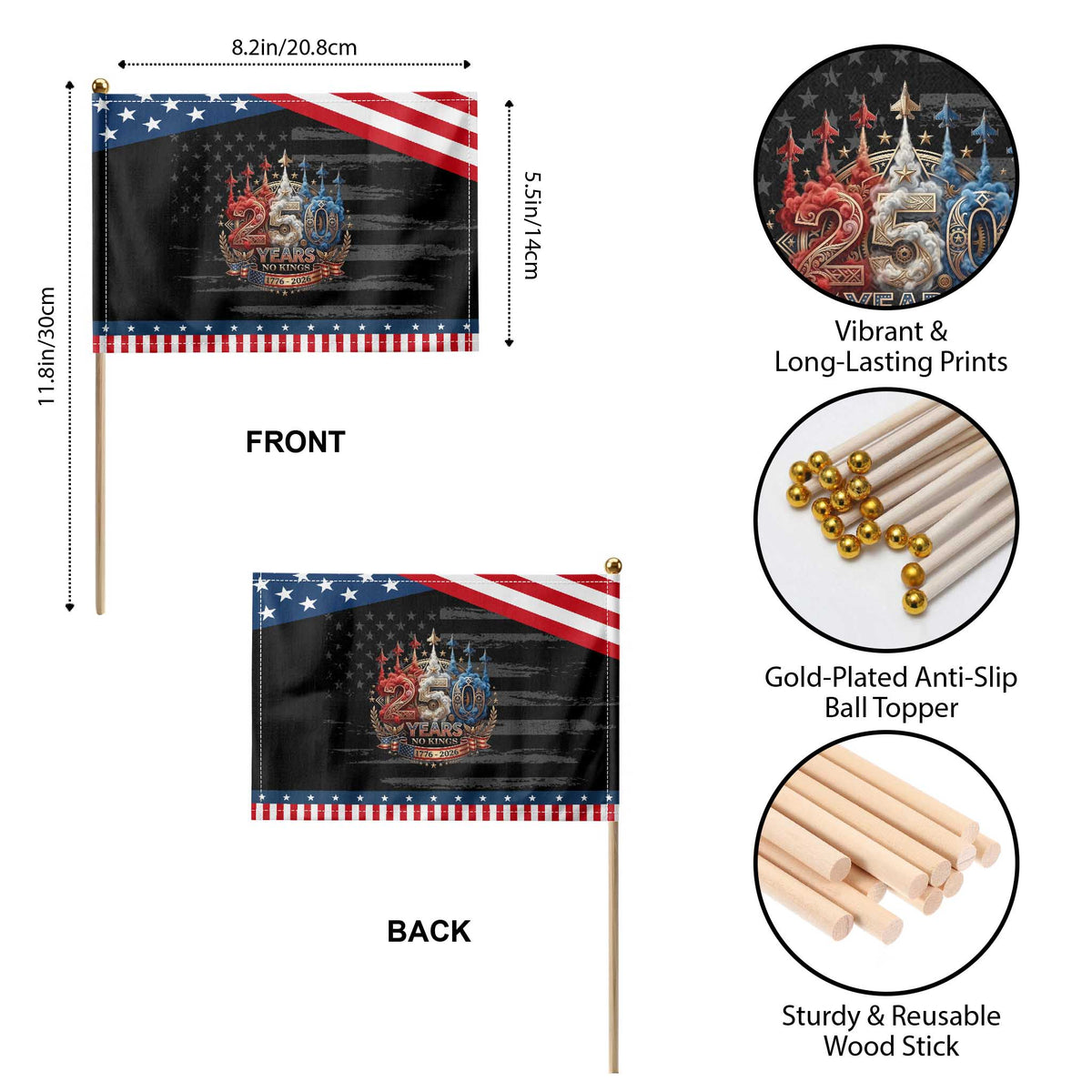 250 Years No Kings Patriotic Handheld Flag Patriotic Independence Anniversary