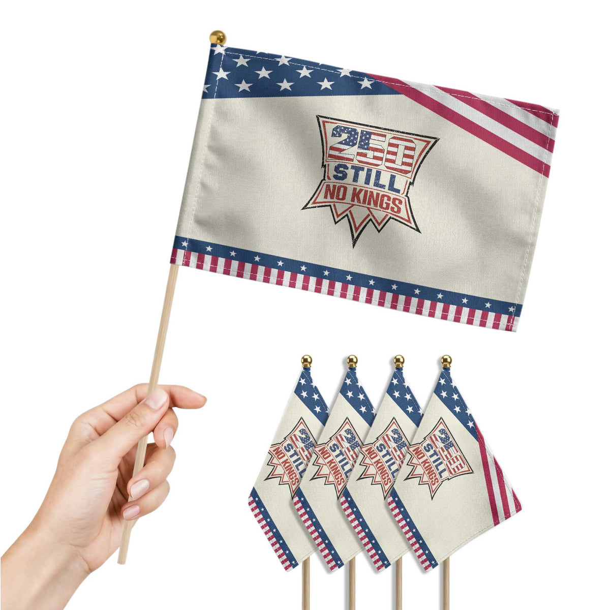 Crown Protest 250 Still No Kings Patriotic Handheld Flag American Independence Pride