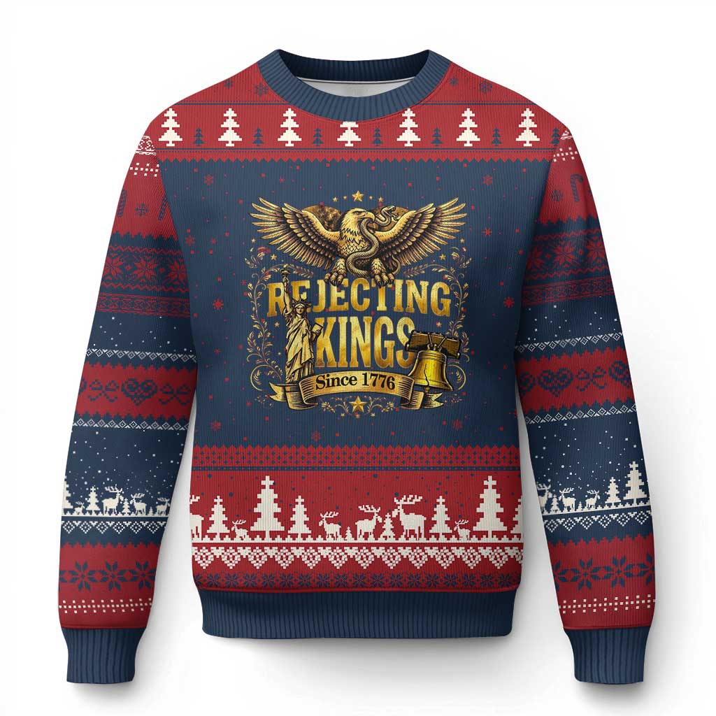 Rejecting Kings Since 1776 Ugly Christmas Sweater Eagle Freedom Patriotic