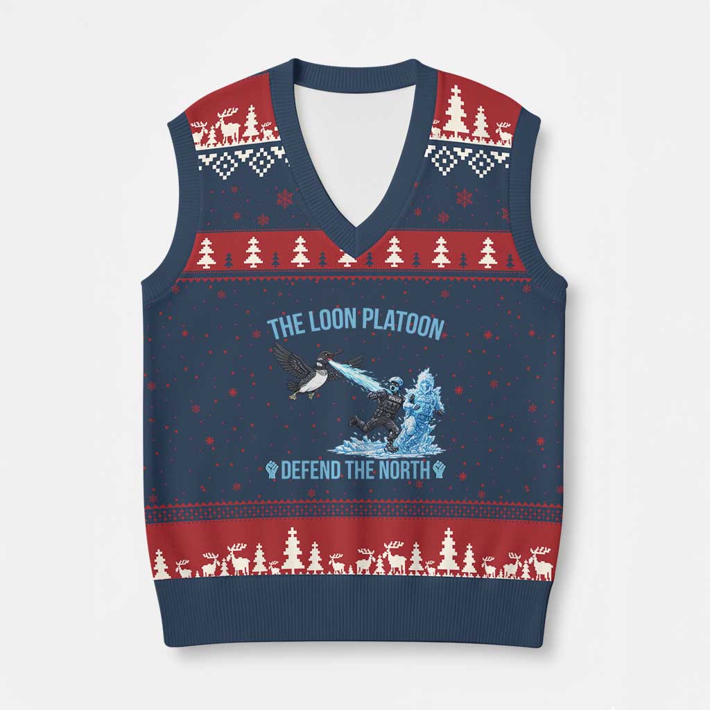 The Loon Platoon Defend The North V-Neck Knit Sweater Vest Minnesota Rebel Loon Resist